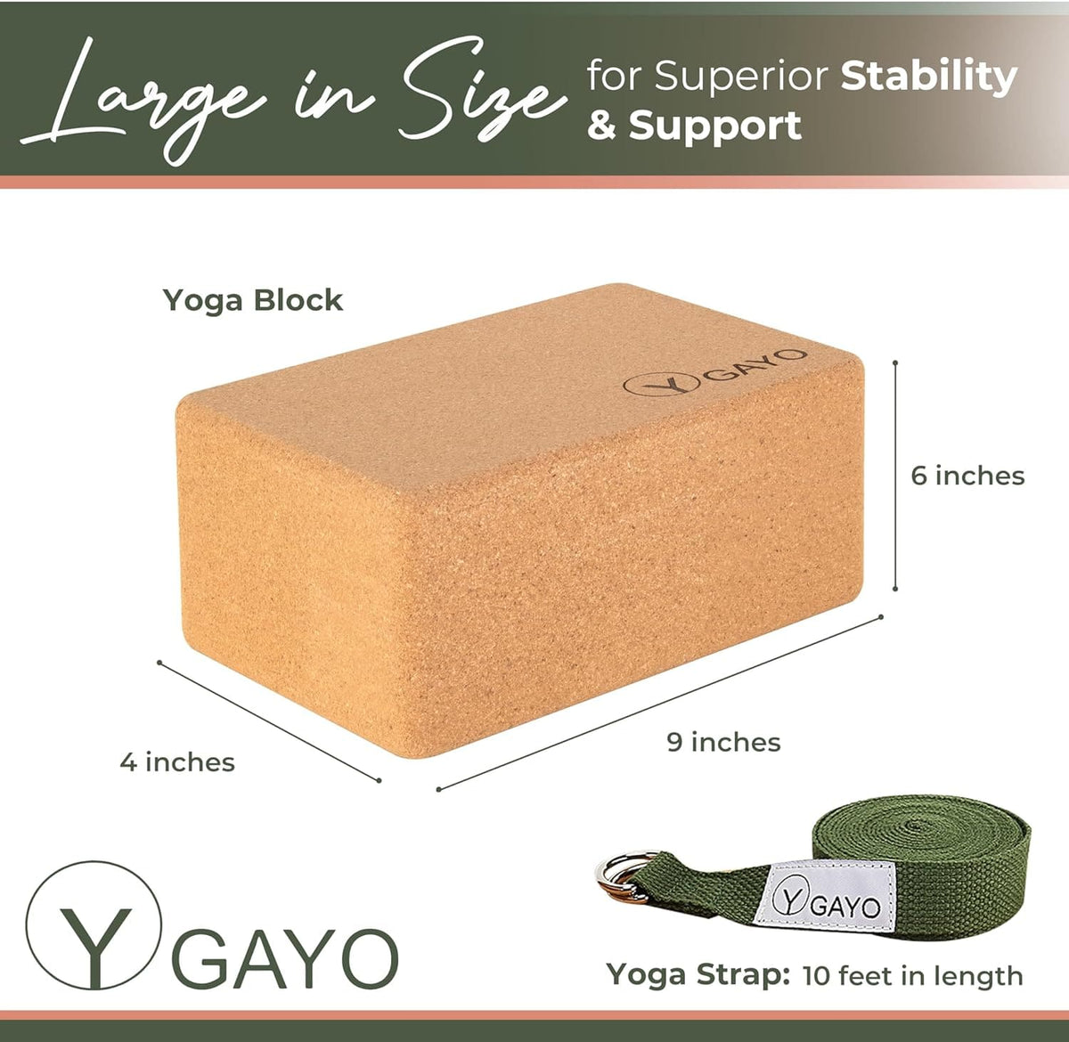 Sustainable Large Cork Yoga Blocks & Strap Set