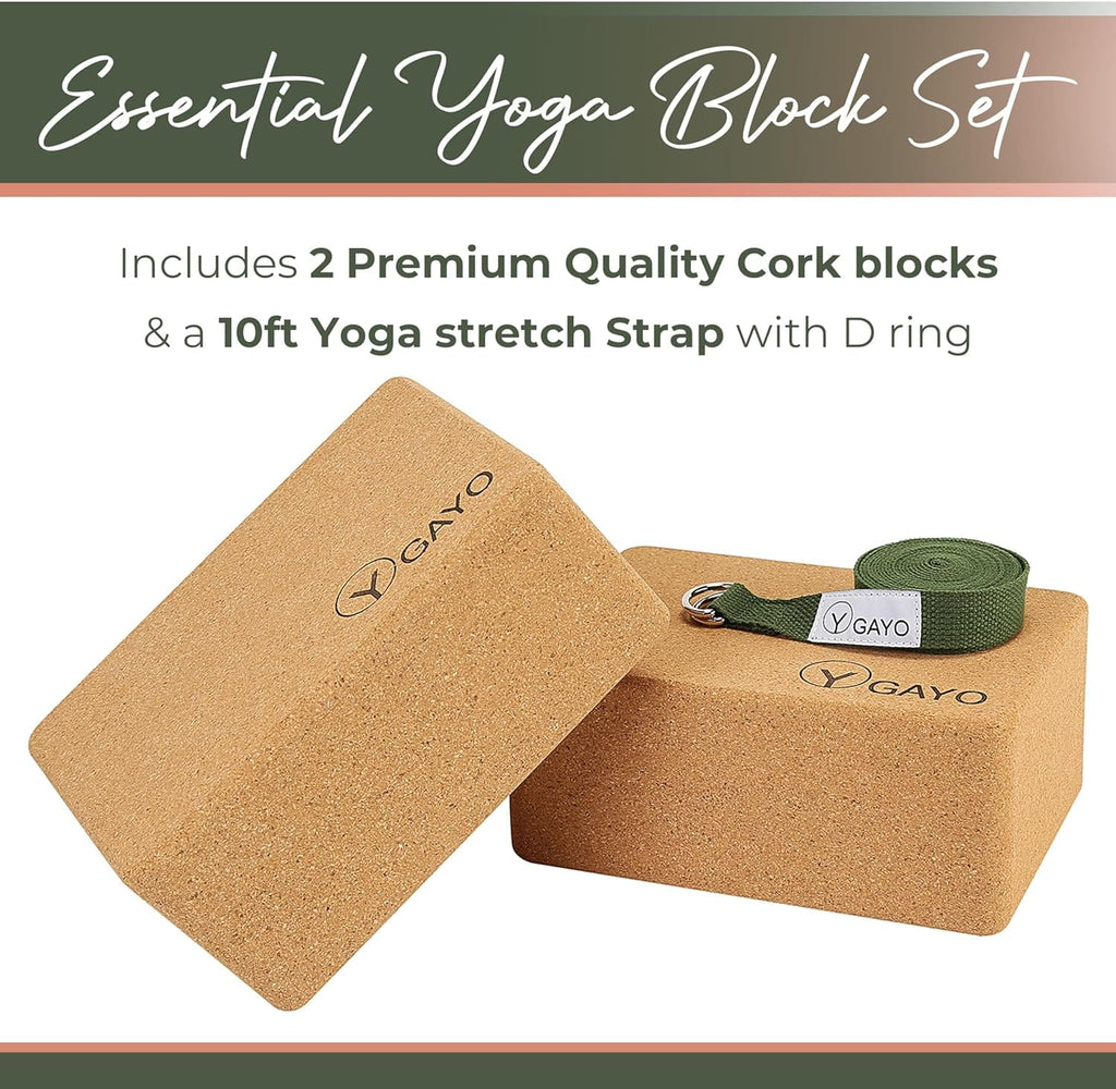 Sustainable Large Cork Yoga Blocks & Strap Set